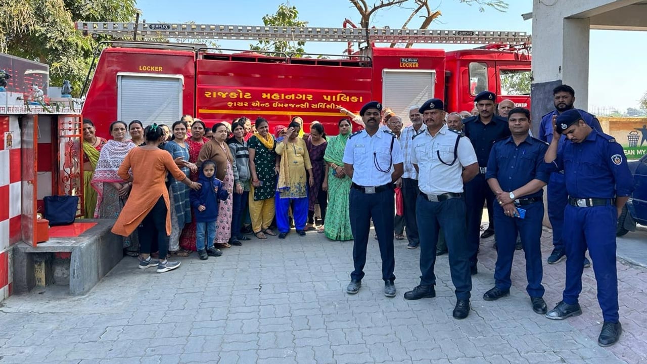 Fire safety training for people living in high rise buildings in Rajkot